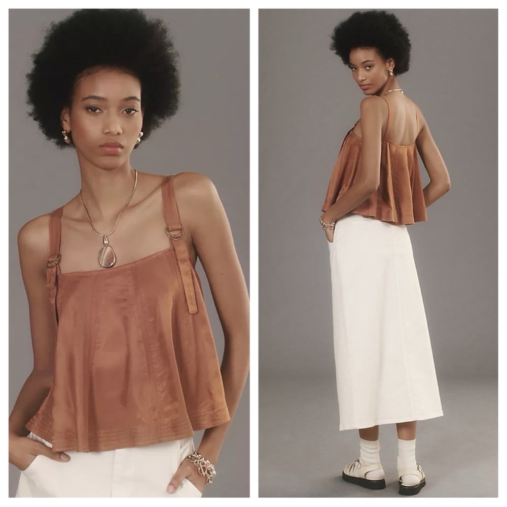 NWT by Anthropologie sz M Copper Brown Sleeveless Swing Crop Tank Flowy Boho